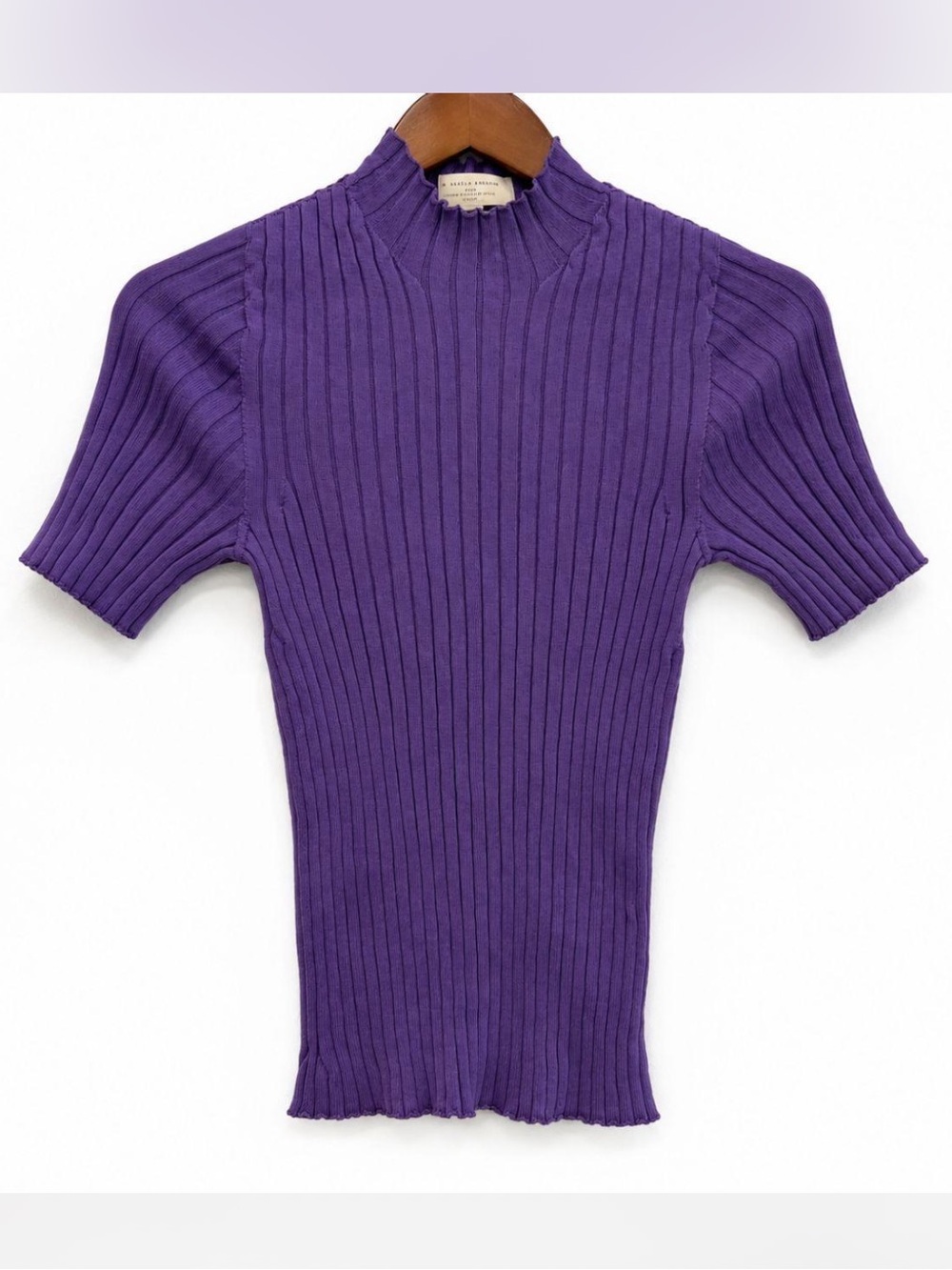 Sezane Edwin Top Jumper Ribbed Knit Short Sleeve Purple Shirt Size Medium M